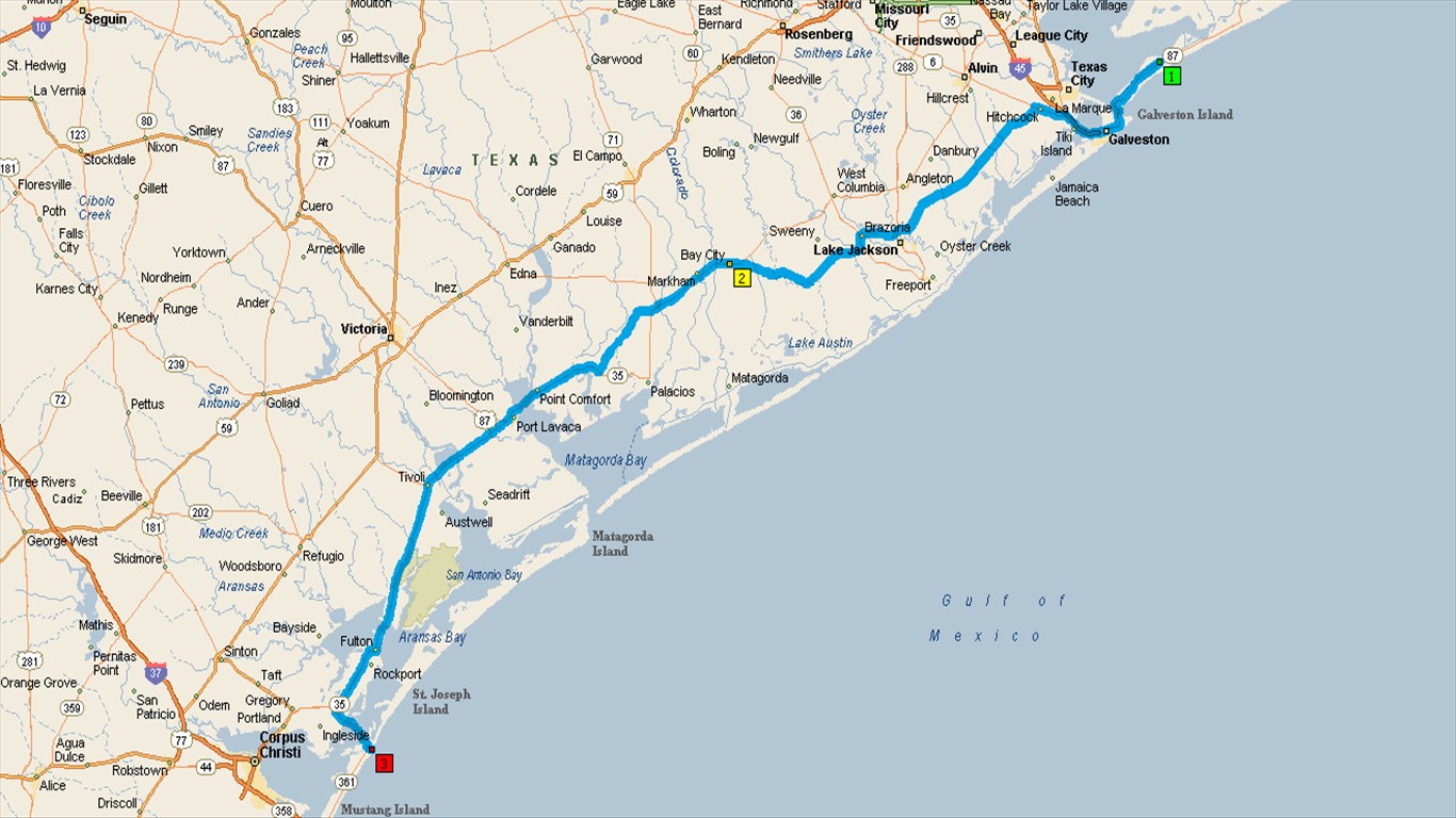 Maps Day 7 Bolivar Rv Crystal Beach Tx To Port Aransas Milestx Nueces Pk 223